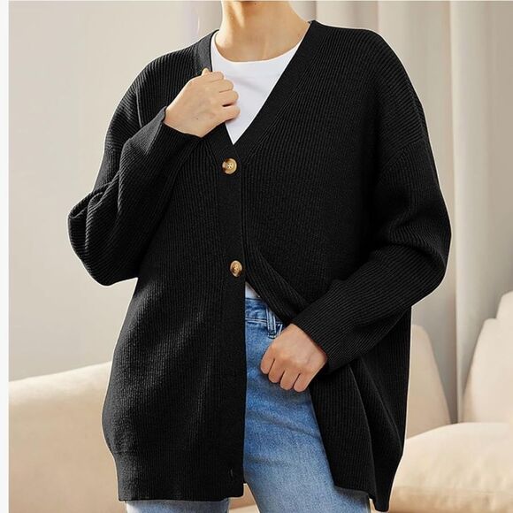 Rae mode Womens Oversized Cardigan Sweaters Casual button down size L black NWT - Picture 5 of 10